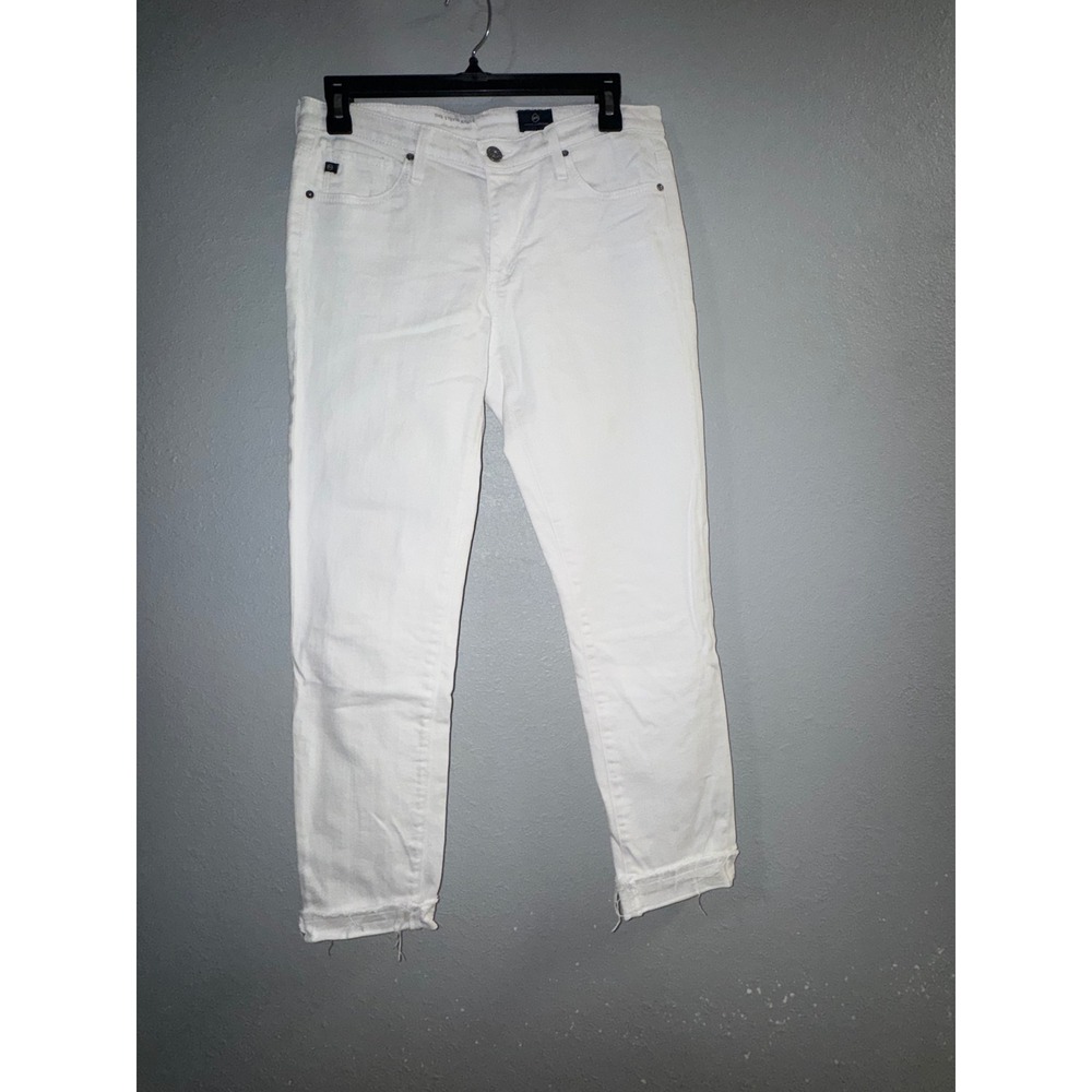 AG Adriano Goldschmied Stevie Ankle White Slim Straight‎ Jeans Raw Hem 27R
